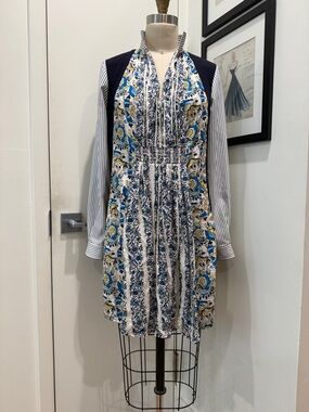 Tuckernuck Blue, White and Yellow Mixed-Print Long-Sleeve Dress